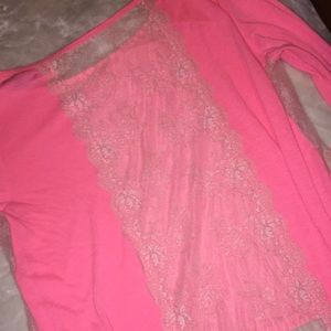 AEO Pink Long sleeved top with lace accents